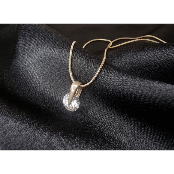 Vintage Sterling Silver Crystal Pendant Necklace With Snake Chain - Picture 3 of 5